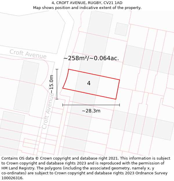 4, CROFT AVENUE, RUGBY, CV21 1AD: Plot and title map