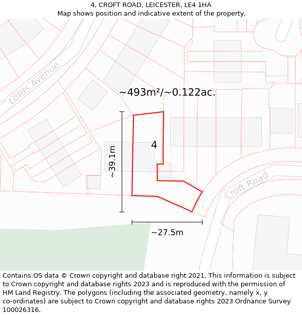 4, CROFT ROAD, LEICESTER, LE4 1HA: Plot and title map