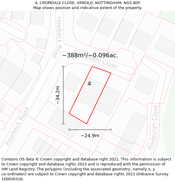 4, CROMDALE CLOSE, ARNOLD, NOTTINGHAM, NG5 8DF: Plot and title map