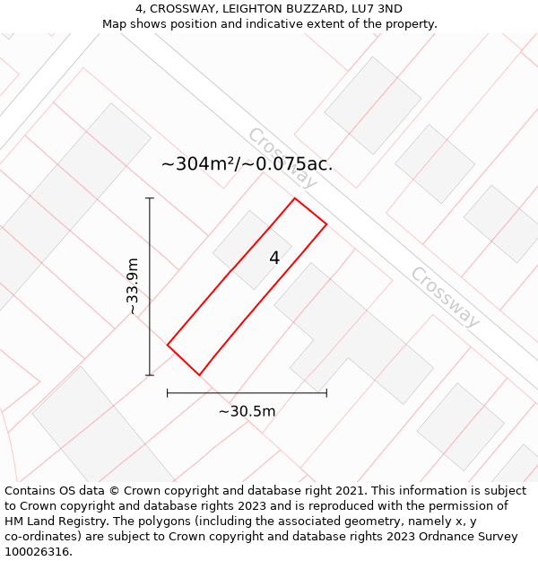 4, CROSSWAY, LEIGHTON BUZZARD, LU7 3ND: Plot and title map