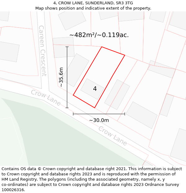 4, CROW LANE, SUNDERLAND, SR3 3TG: Plot and title map