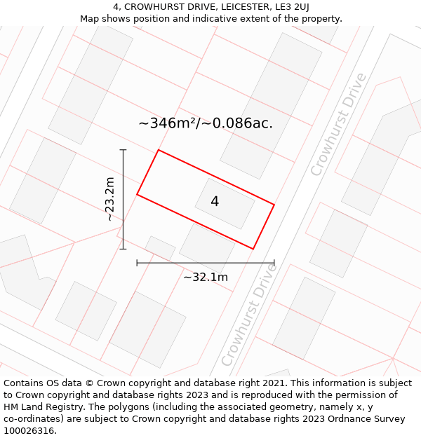 4, CROWHURST DRIVE, LEICESTER, LE3 2UJ: Plot and title map