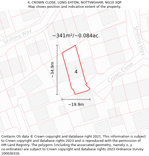 4, CROWN CLOSE, LONG EATON, NOTTINGHAM, NG10 3QP: Plot and title map