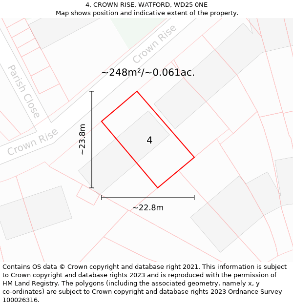 4, CROWN RISE, WATFORD, WD25 0NE: Plot and title map
