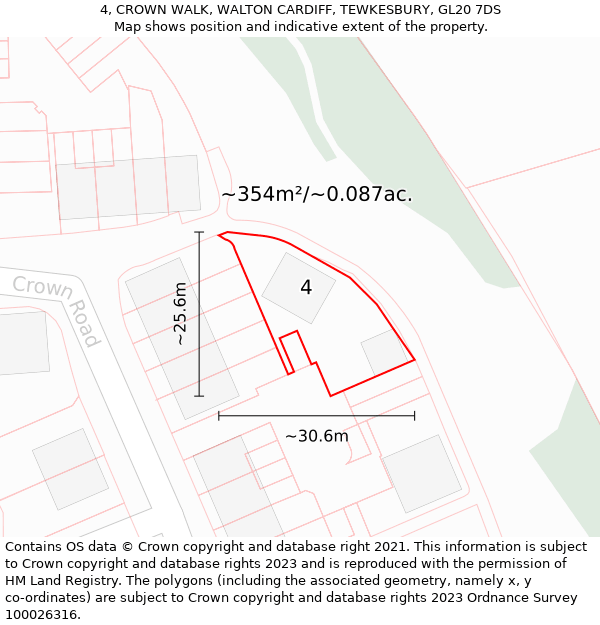 4, CROWN WALK, WALTON CARDIFF, TEWKESBURY, GL20 7DS: Plot and title map