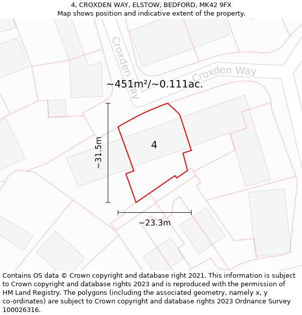 4, CROXDEN WAY, ELSTOW, BEDFORD, MK42 9FX: Plot and title map