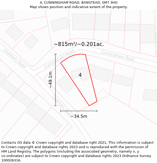 4, CUNNINGHAM ROAD, BANSTEAD, SM7 3HG: Plot and title map
