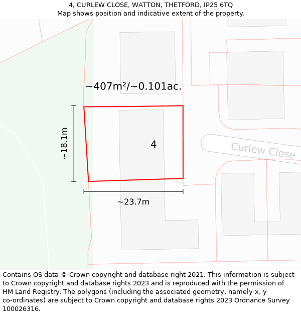 4, CURLEW CLOSE, WATTON, THETFORD, IP25 6TQ: Plot and title map