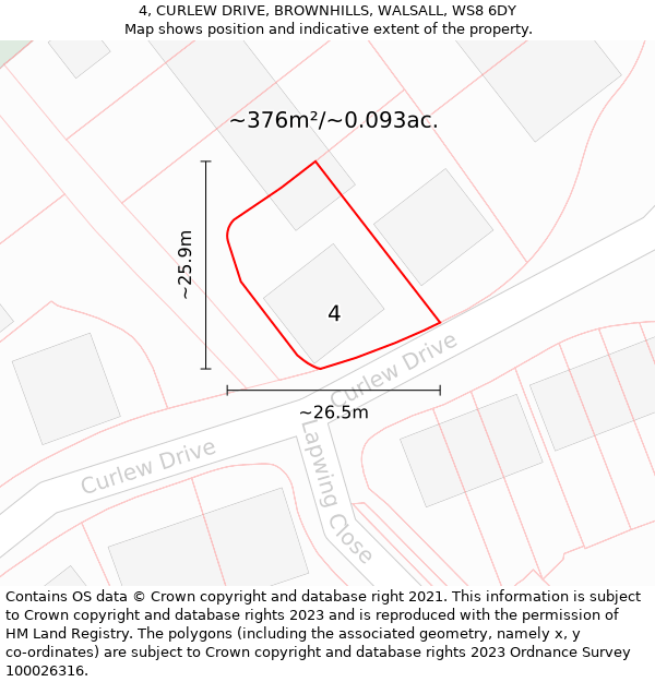 4, CURLEW DRIVE, BROWNHILLS, WALSALL, WS8 6DY: Plot and title map