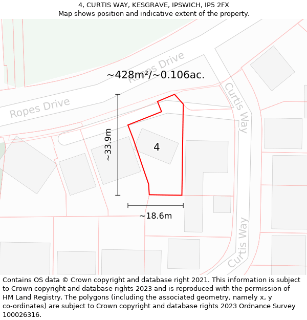 4, CURTIS WAY, KESGRAVE, IPSWICH, IP5 2FX: Plot and title map