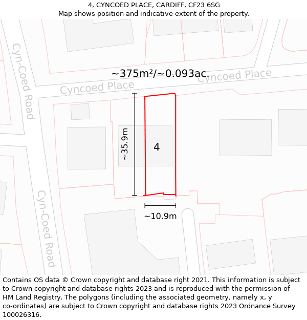4, CYNCOED PLACE, CARDIFF, CF23 6SG: Plot and title map