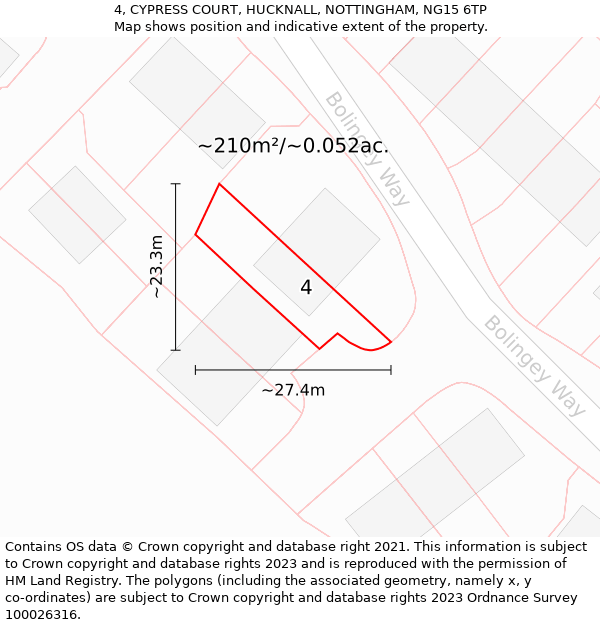 4, CYPRESS COURT, HUCKNALL, NOTTINGHAM, NG15 6TP: Plot and title map