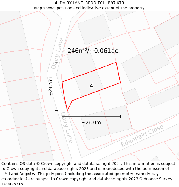 4, DAIRY LANE, REDDITCH, B97 6TR: Plot and title map