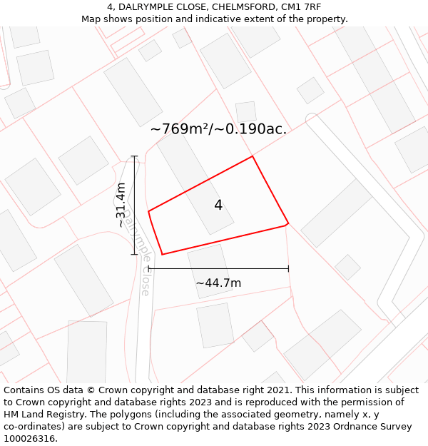 4, DALRYMPLE CLOSE, CHELMSFORD, CM1 7RF: Plot and title map