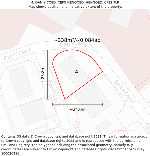 4, DAN Y COED, CEFN HENGOED, HENGOED, CF82 7LP: Plot and title map