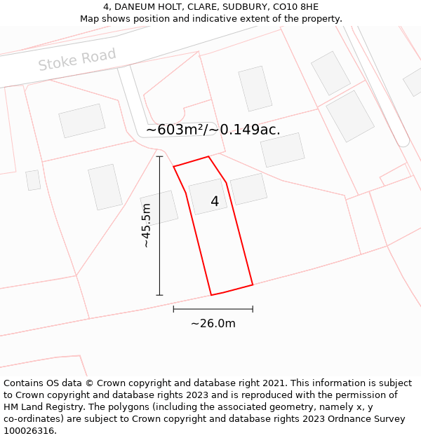 4, DANEUM HOLT, CLARE, SUDBURY, CO10 8HE: Plot and title map