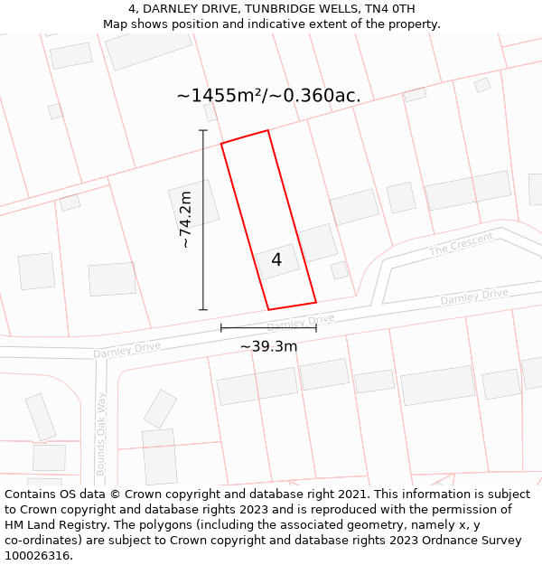 4, DARNLEY DRIVE, TUNBRIDGE WELLS, TN4 0TH: Plot and title map