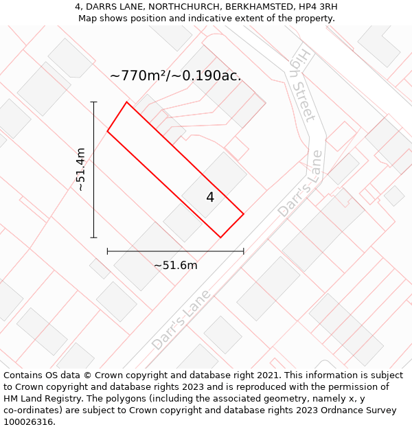 4, DARRS LANE, NORTHCHURCH, BERKHAMSTED, HP4 3RH: Plot and title map