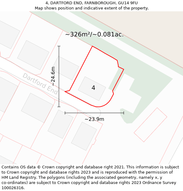 4, DARTFORD END, FARNBOROUGH, GU14 9FU: Plot and title map