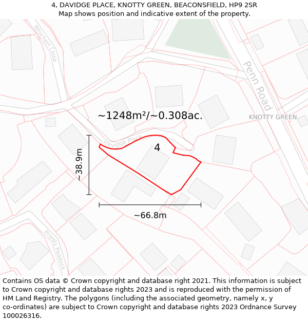 4, DAVIDGE PLACE, KNOTTY GREEN, BEACONSFIELD, HP9 2SR: Plot and title map