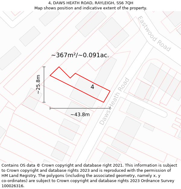 4, DAWS HEATH ROAD, RAYLEIGH, SS6 7QH: Plot and title map