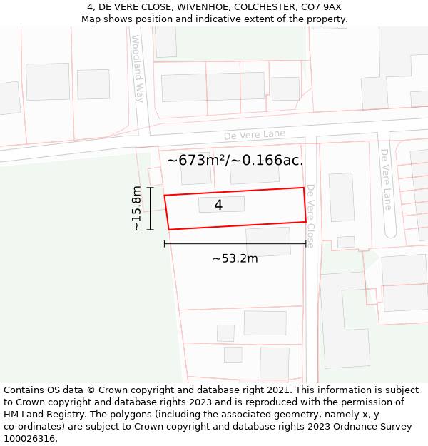 4, DE VERE CLOSE, WIVENHOE, COLCHESTER, CO7 9AX: Plot and title map