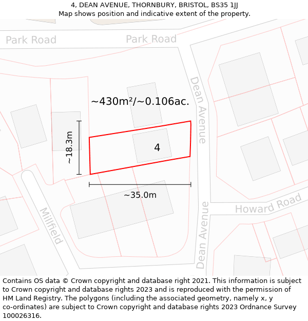 4, DEAN AVENUE, THORNBURY, BRISTOL, BS35 1JJ: Plot and title map