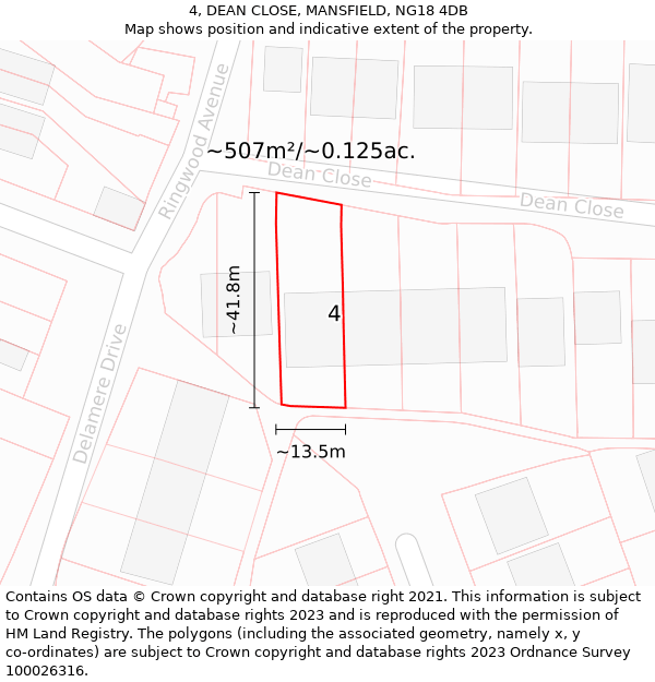 4, DEAN CLOSE, MANSFIELD, NG18 4DB: Plot and title map