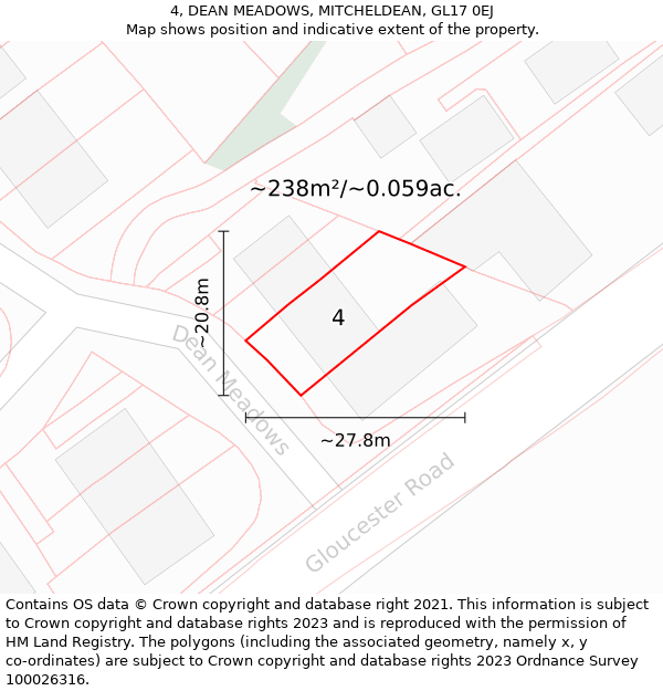 4, DEAN MEADOWS, MITCHELDEAN, GL17 0EJ: Plot and title map