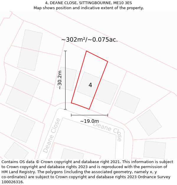 4, DEANE CLOSE, SITTINGBOURNE, ME10 3ES: Plot and title map