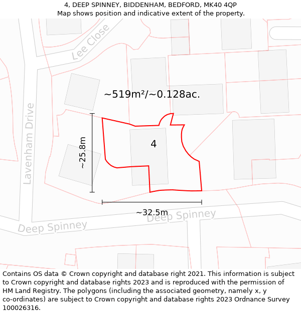 4, DEEP SPINNEY, BIDDENHAM, BEDFORD, MK40 4QP: Plot and title map