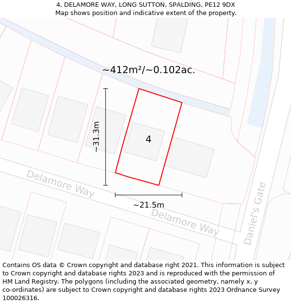 4, DELAMORE WAY, LONG SUTTON, SPALDING, PE12 9DX: Plot and title map