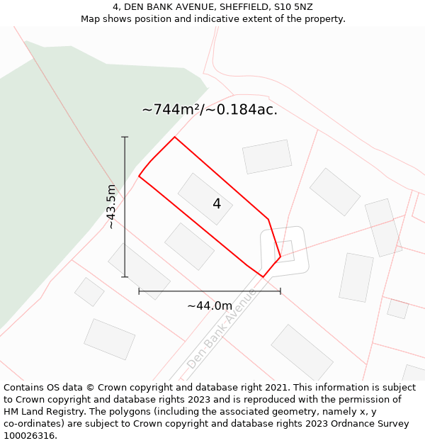 4, DEN BANK AVENUE, SHEFFIELD, S10 5NZ: Plot and title map