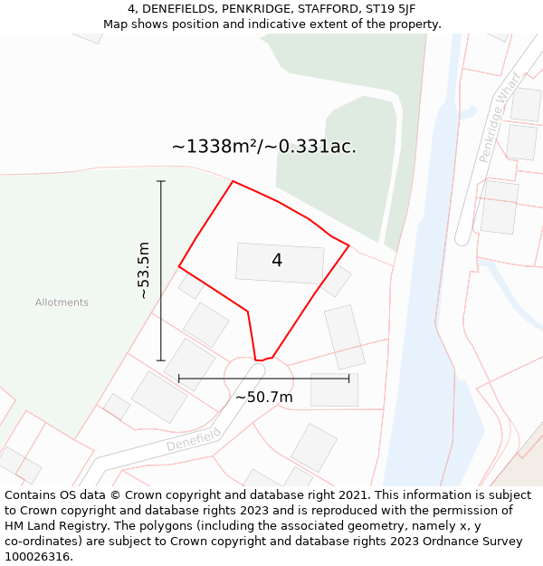 4, DENEFIELDS, PENKRIDGE, STAFFORD, ST19 5JF: Plot and title map