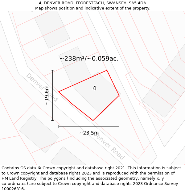 4, DENVER ROAD, FFORESTFACH, SWANSEA, SA5 4DA: Plot and title map