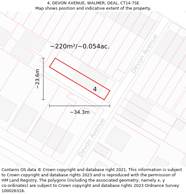 4, DEVON AVENUE, WALMER, DEAL, CT14 7SE: Plot and title map