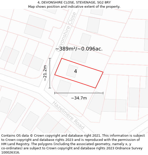 4, DEVONSHIRE CLOSE, STEVENAGE, SG2 8RY: Plot and title map