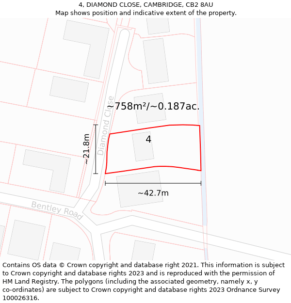 4, DIAMOND CLOSE, CAMBRIDGE, CB2 8AU: Plot and title map