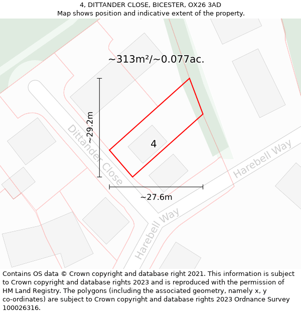 4, DITTANDER CLOSE, BICESTER, OX26 3AD: Plot and title map