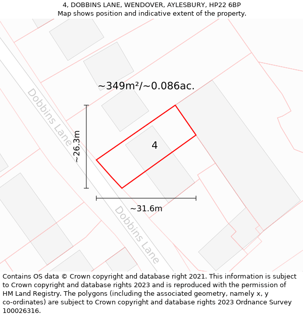 4, DOBBINS LANE, WENDOVER, AYLESBURY, HP22 6BP: Plot and title map