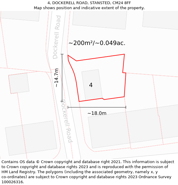 4, DOCKERELL ROAD, STANSTED, CM24 8FF: Plot and title map