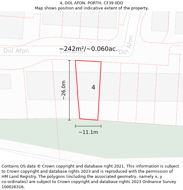 4, DOL AFON, PORTH, CF39 0DD: Plot and title map