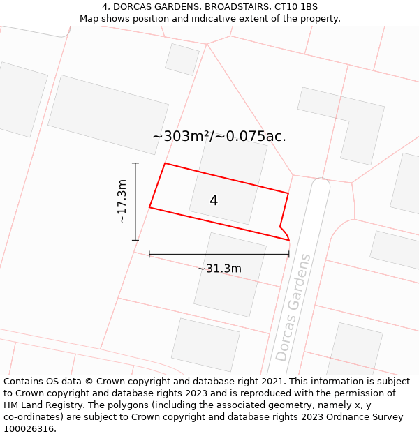 4, DORCAS GARDENS, BROADSTAIRS, CT10 1BS: Plot and title map