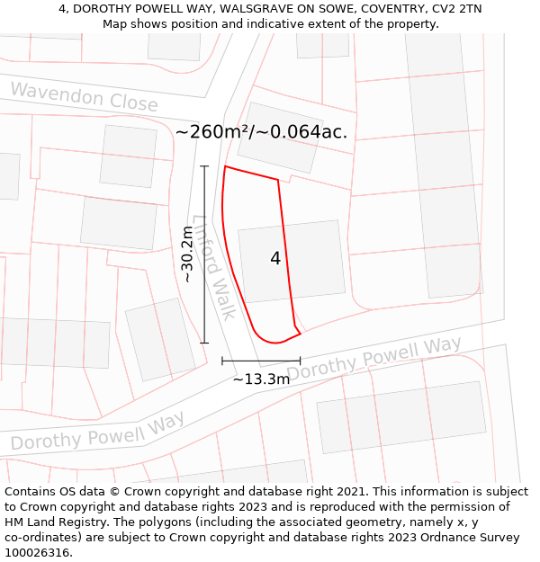 4, DOROTHY POWELL WAY, WALSGRAVE ON SOWE, COVENTRY, CV2 2TN: Plot and title map