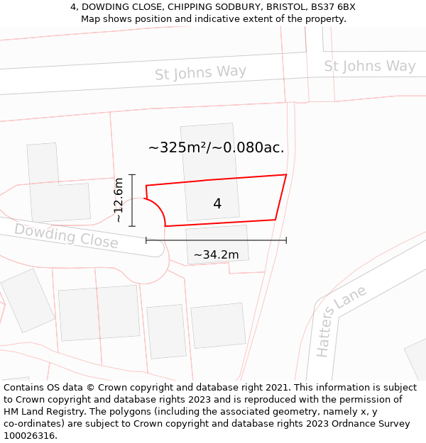 4, DOWDING CLOSE, CHIPPING SODBURY, BRISTOL, BS37 6BX: Plot and title map