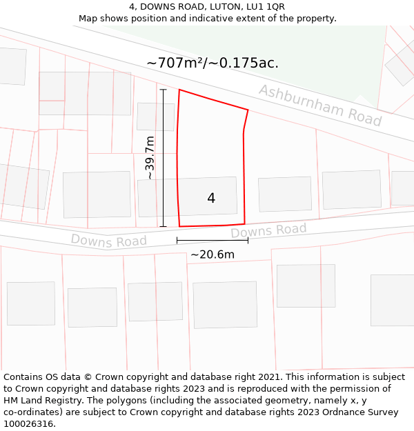 4, DOWNS ROAD, LUTON, LU1 1QR: Plot and title map