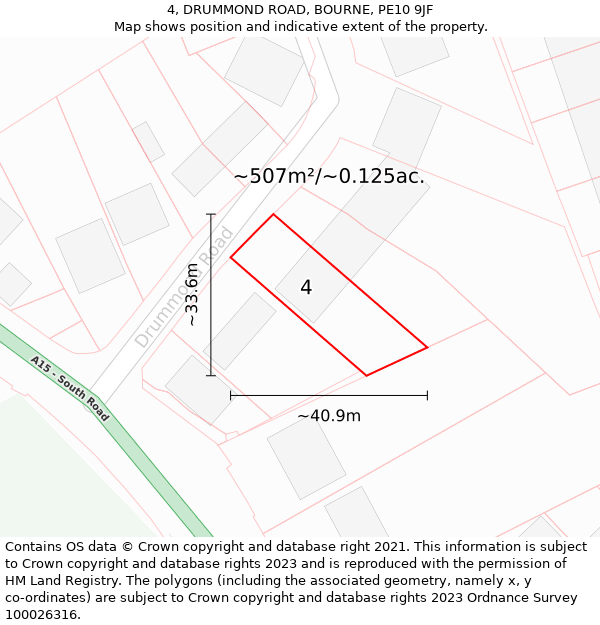 4, DRUMMOND ROAD, BOURNE, PE10 9JF: Plot and title map