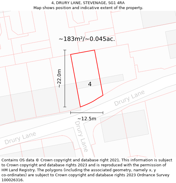 4, DRURY LANE, STEVENAGE, SG1 4RA: Plot and title map