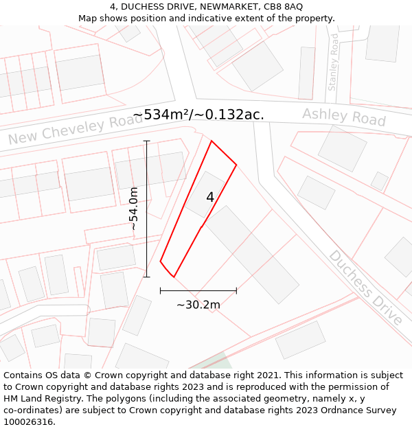 4, DUCHESS DRIVE, NEWMARKET, CB8 8AQ: Plot and title map