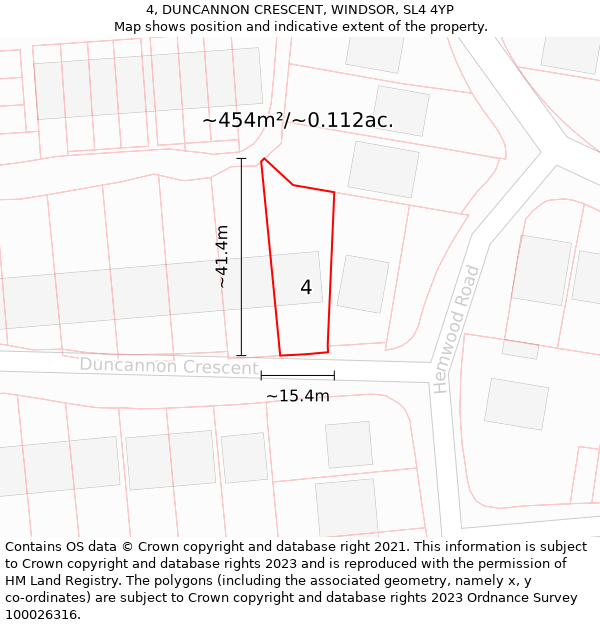 4, DUNCANNON CRESCENT, WINDSOR, SL4 4YP: Plot and title map